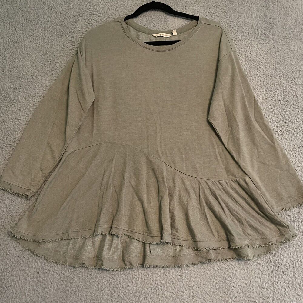 Soft Surroundings Lanai Pullover Top Long Sleeve Raw Edge 2EH64 Medium Green